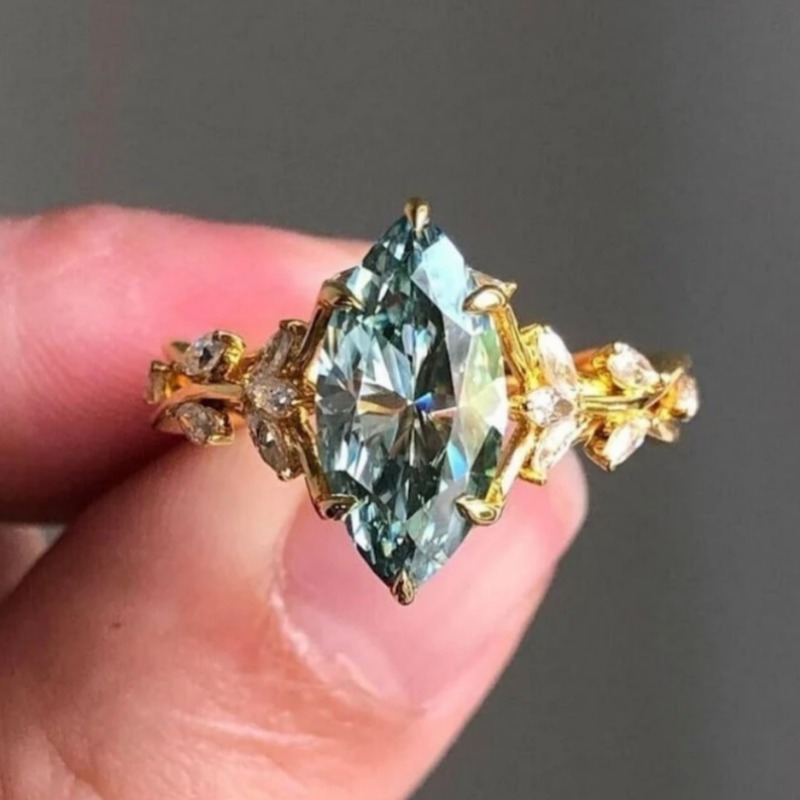 Vintage Floral CZ Engagement Ring Golden Tone for Her